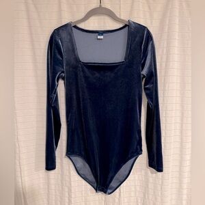 Old Navy Deep Blue Velour Long-Sleeve Square Neck Bodysuit Size Small